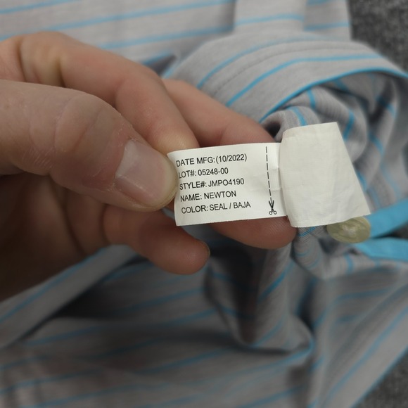 Johnnie O Polo Shirt Mens Large Grey Striped Newton Performance Golfing Prep - Picture 5 of 10